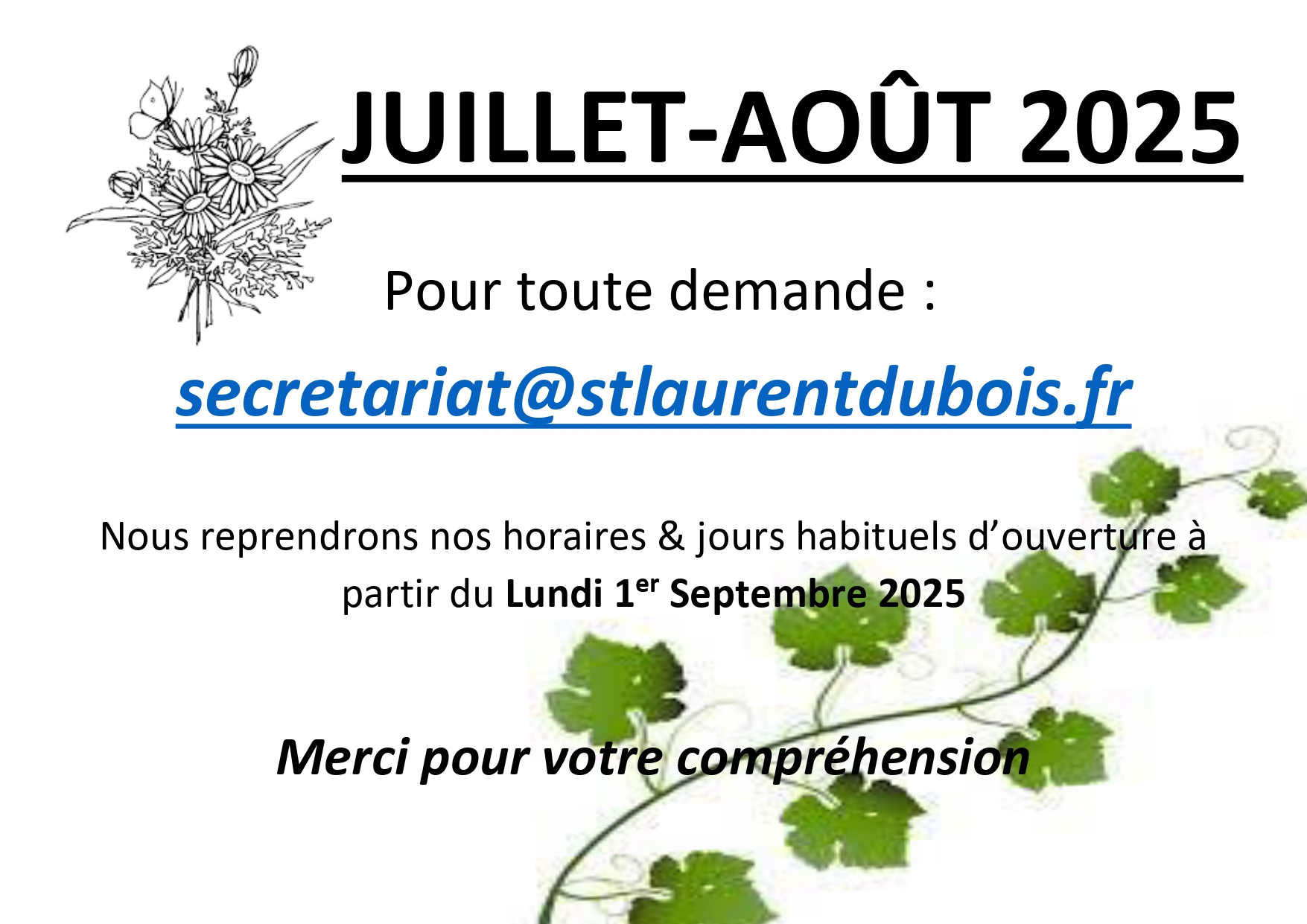 affiche ouverture Mairie Fleur Été 2025_page-0001.jpg